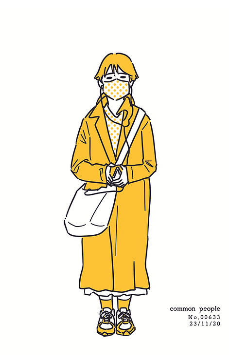 街で見かけた人物の全身イラスト。年代のの、性別。