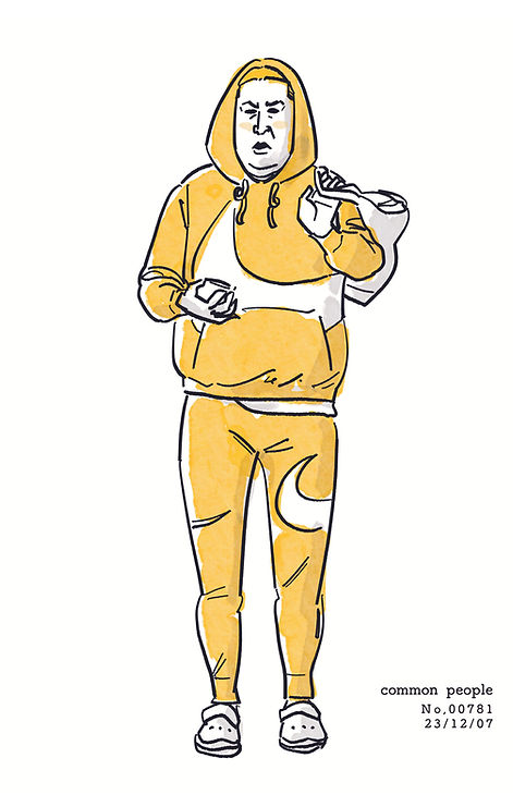 街で見かけた人物の全身イラスト。年代のの、性別。