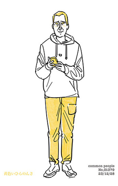 街で見かけた人物の全身イラスト。年代のの、性別。