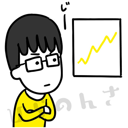 チャートを見つめる男性のイラスト