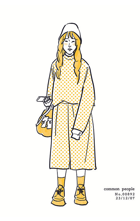 街で見かけた人物の全身イラスト。年代のの、性別。