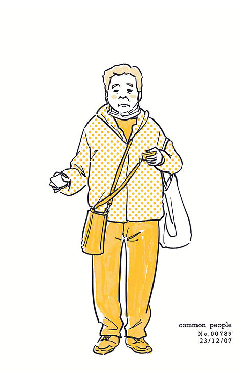 街で見かけた人物の全身イラスト。年代のの、性別。