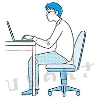 猫背でパソコン作業をする男性のイラスト