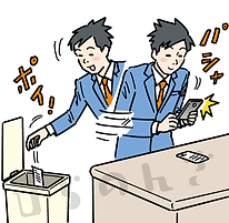 領収書を携帯で撮ってすぐに捨てる男性のイラスト