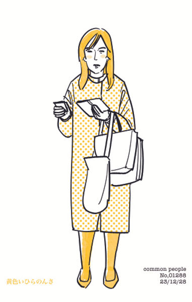 街で見かけた人物の全身イラスト。年代のの、性別。