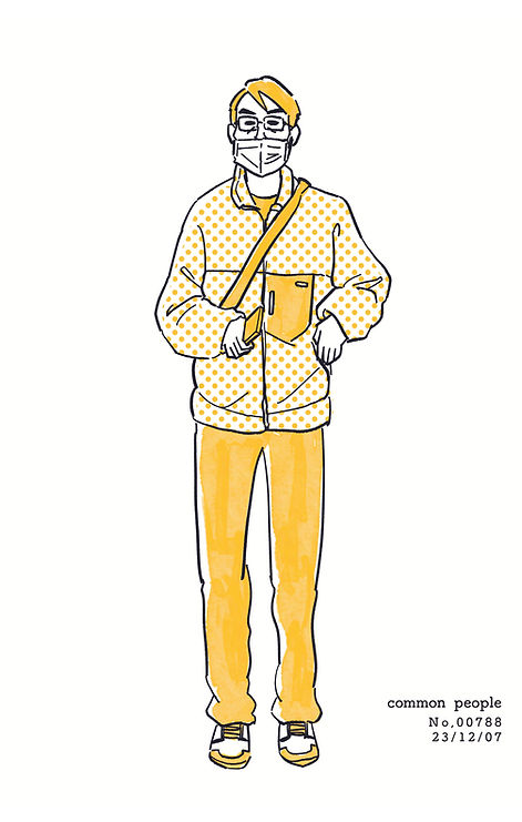 街で見かけた人物の全身イラスト。年代のの、性別。