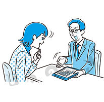 お金の相談をする美容師のイラスト