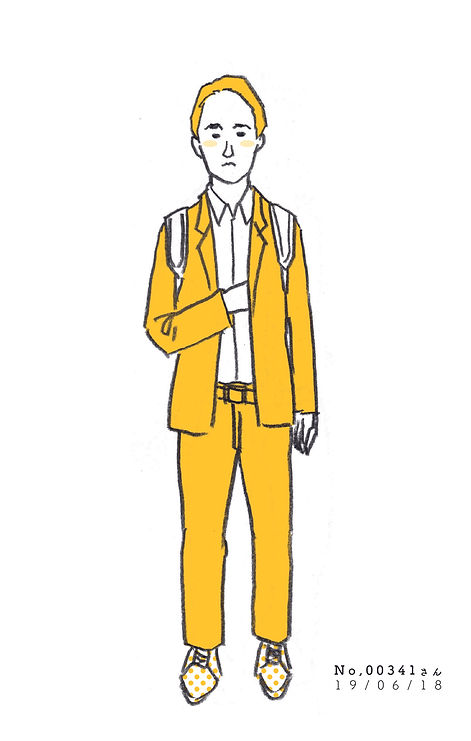 街で見かけた人物の全身イラスト。年代のの、性別。