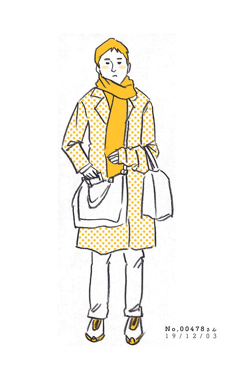 街で見かけた人物の全身イラスト。年代のの、性別。