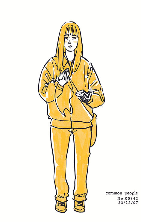 街で見かけた人物の全身イラスト。年代のの、性別。