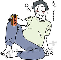 お酒を飲んでダラダラしている中年男性のイラスト