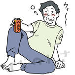 お酒を飲んでダラダラしている中年男性のイラスト