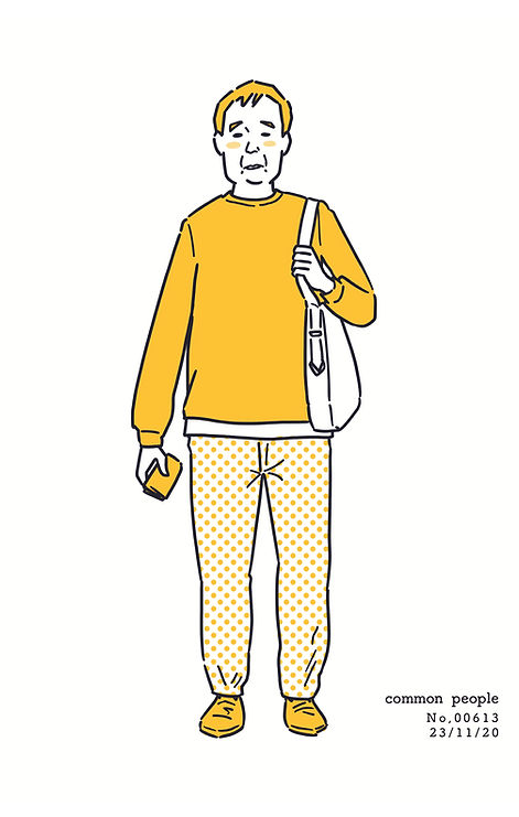 街で見かけた人物の全身イラスト。年代のの、性別。