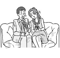 キャバクラで接客を受ける男性のイラスト
