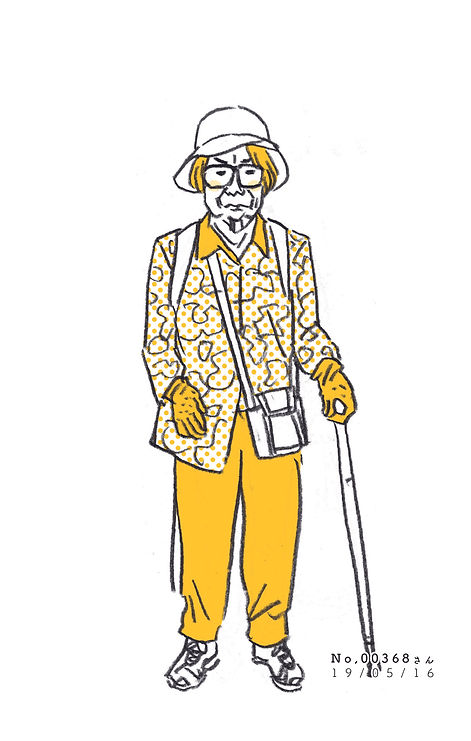 街で見かけた人物の全身イラスト。年代のの、性別。