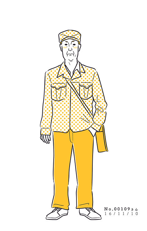 街で見かけた人物の全身イラスト。年代のの、性別。