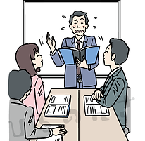 プレゼン中しどろもどろになる男性のイラスト