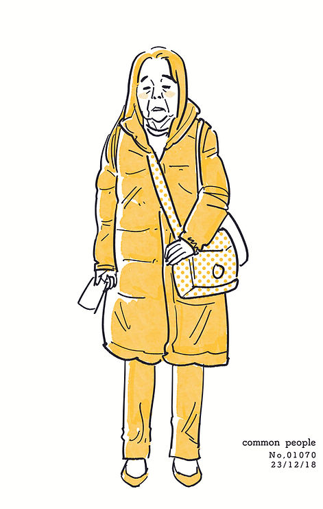 街で見かけた人物の全身イラスト。年代のの、性別。