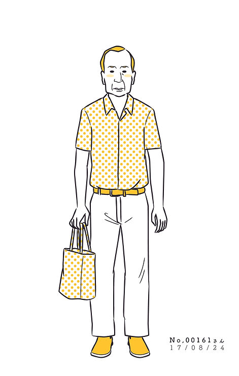 街で見かけた人物の全身イラスト。年代のの、性別。