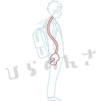 背筋が曲がっているサリーマンの背骨のイラスト