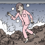 海岸で何かから逃げる女性の夢のイラスト