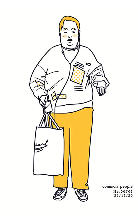 街で見かけた人物の全身イラスト。年代のの、性別。