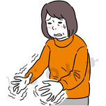 手が震える中年女性のイラスト