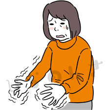 手が震える中年女性のイラスト