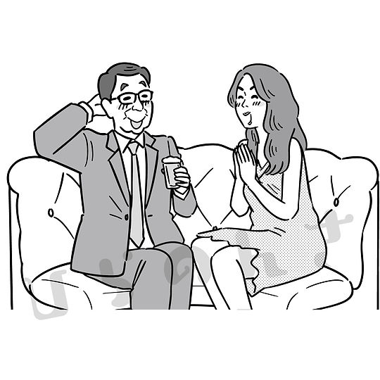 キャバクラで接客を受ける中年男性のイラスト