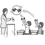 敬語を返す子供たちと先生のイラスト