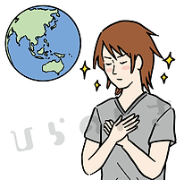 地球のことを考える若い男性のイラスト