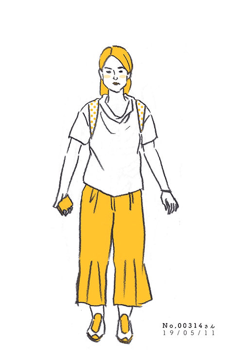 街で見かけた人物の全身イラスト。年代のの、性別。