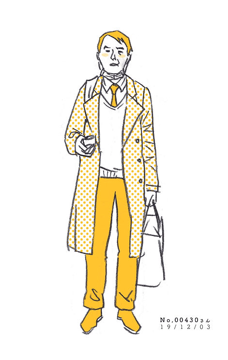 街で見かけた人物の全身イラスト。年代のの、性別。