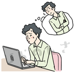 パソコン入力している男性を客観的にみる男性のイラスト