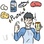 タンパク質をたくさん摂る男性のイラスト