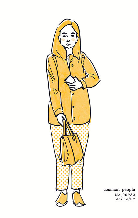 街で見かけた人物の全身イラスト。年代のの、性別。