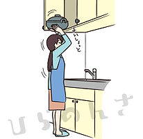 鍋を持ち上げる女性のイラスト