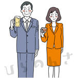 お酒をのむビジネス男性と女性のイラスト