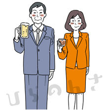 お酒をのむビジネス男性と女性のイラスト