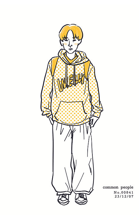 街で見かけた人物の全身イラスト。年代のの、性別。