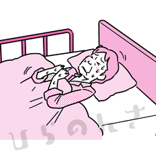 ベッドで苦しむ高齢女性のイラスト