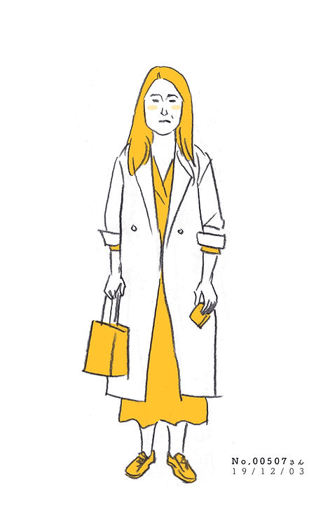 街で見かけた人物の全身イラスト。年代のの、性別。