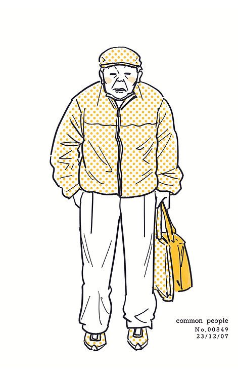 街で見かけた人物の全身イラスト。年代のの、性別。