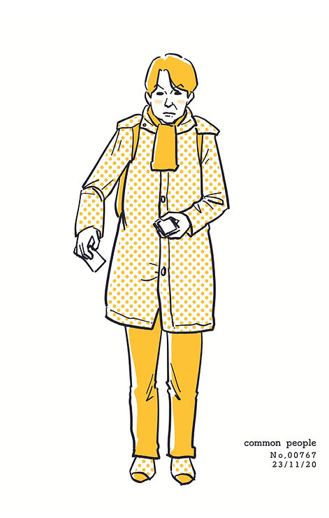 街で見かけた人物の全身イラスト。年代のの、性別。