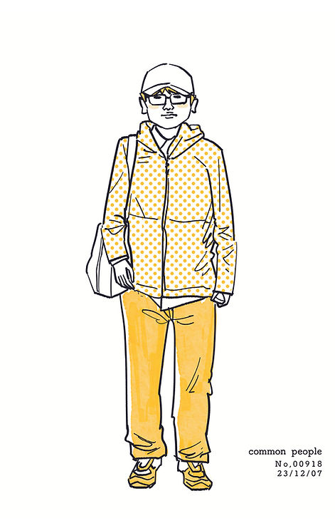 街で見かけた人物の全身イラスト。年代のの、性別。