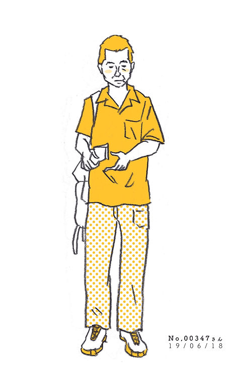 街で見かけた人物の全身イラスト。年代のの、性別。