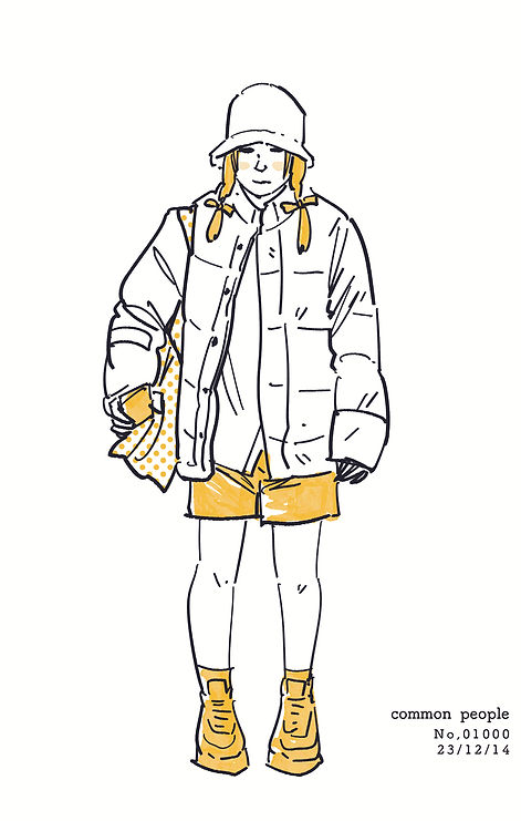 街で見かけた人物の全身イラスト。年代のの、性別。