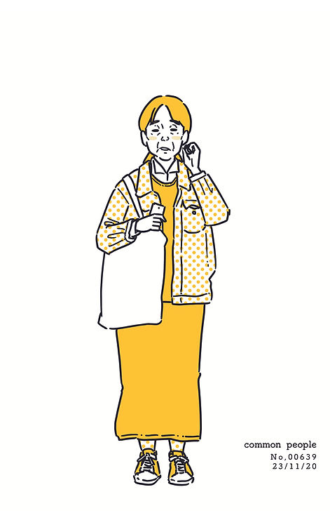 街で見かけた人物の全身イラスト。年代のの、性別。