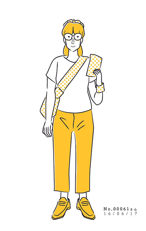 街で見かけた人物の全身イラスト。年代のの、性別。