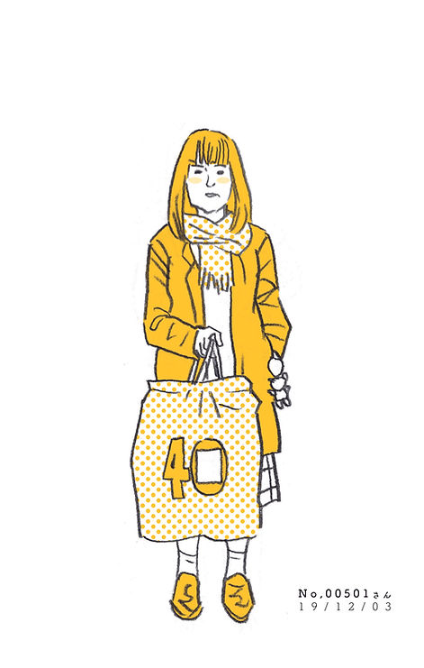 街で見かけた人物の全身イラスト。年代のの、性別。